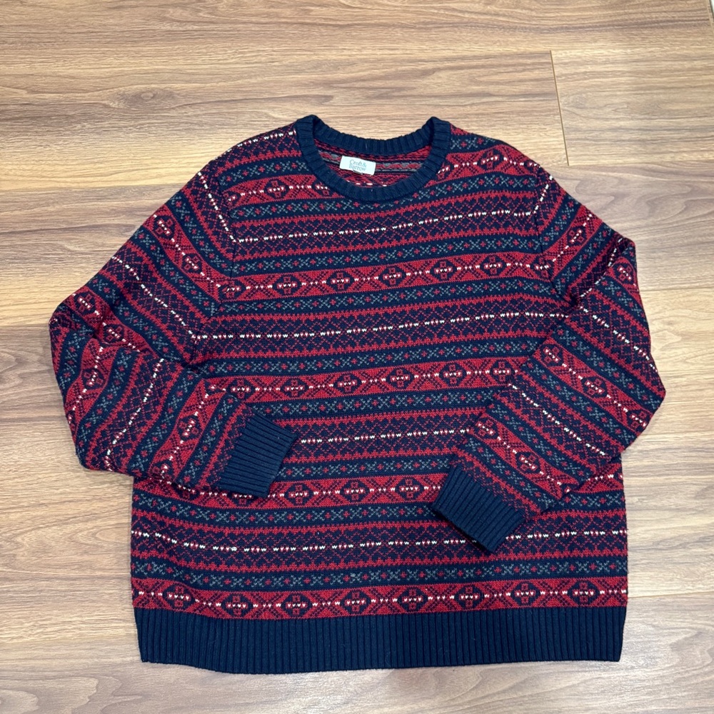 Navy and Burgundy Patterned Crewneck Sweater